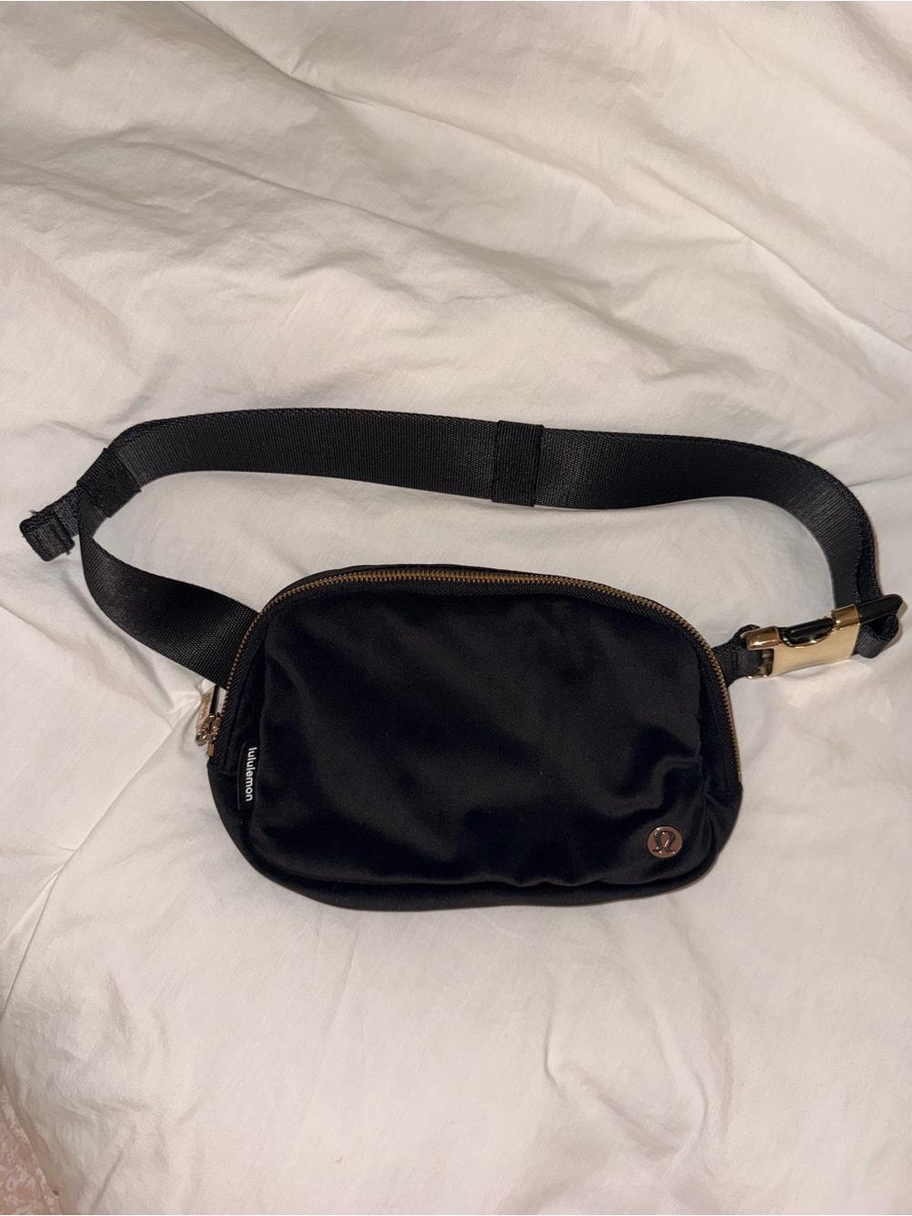 Lululemon Everywhere Belt Bag 1L (Velour Fabric) in Black with Gold Hardware